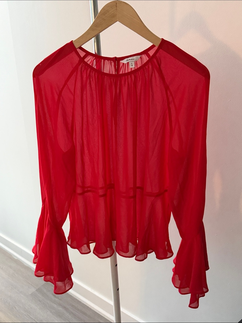Reitmans Bright Red Ruffled-Sleeve Blouse - Picture 3 of 9